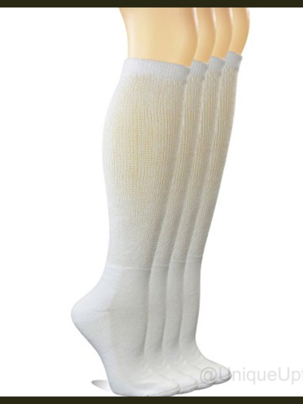 Diabetic Knee-Hi Cotton Boot Socks Cushion Sole Seamless Toe 4 Pairs L